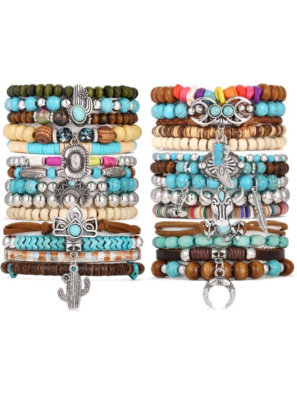 28PCS Western Turquoise Beaded Stackable Bracelets for Women - Boho Chic Jewelry